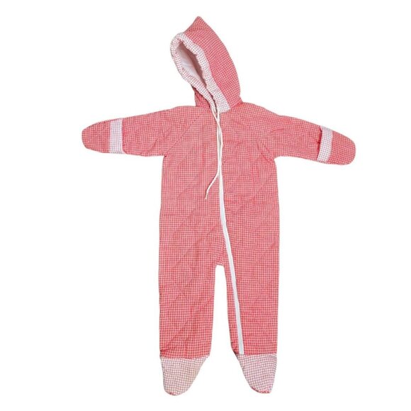 Vintage 80s Red White Checkered Snowsuit Romper One Piece 6-12 Months - Picture 1 of 11